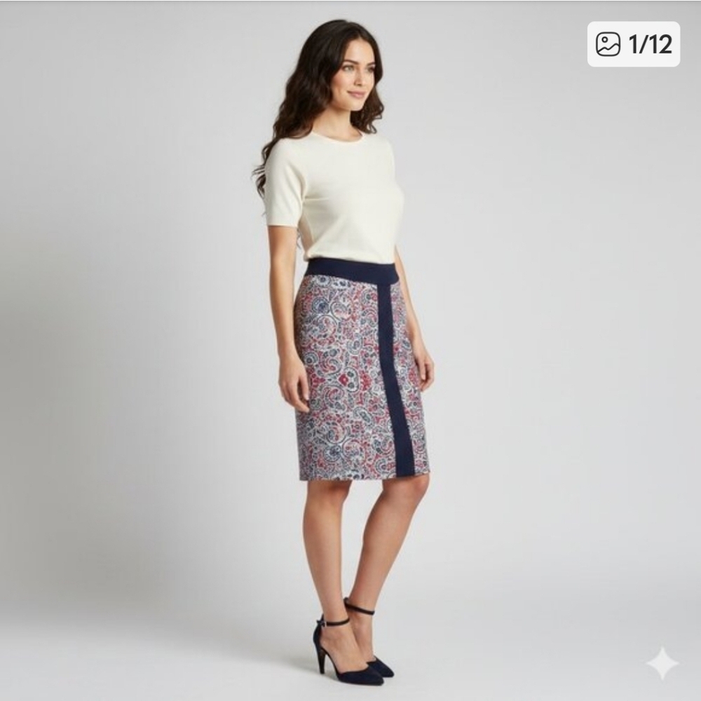Brooks Brothers Skirt Women's 12 Pencil Paisley 100% Silk